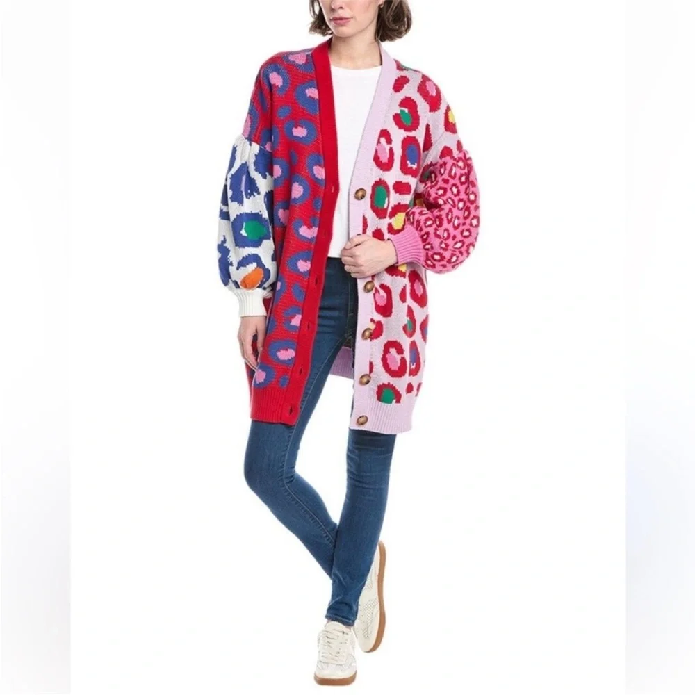 Farm Rio Multicolored Leopard Long Cardigan - Picture 1 of 7